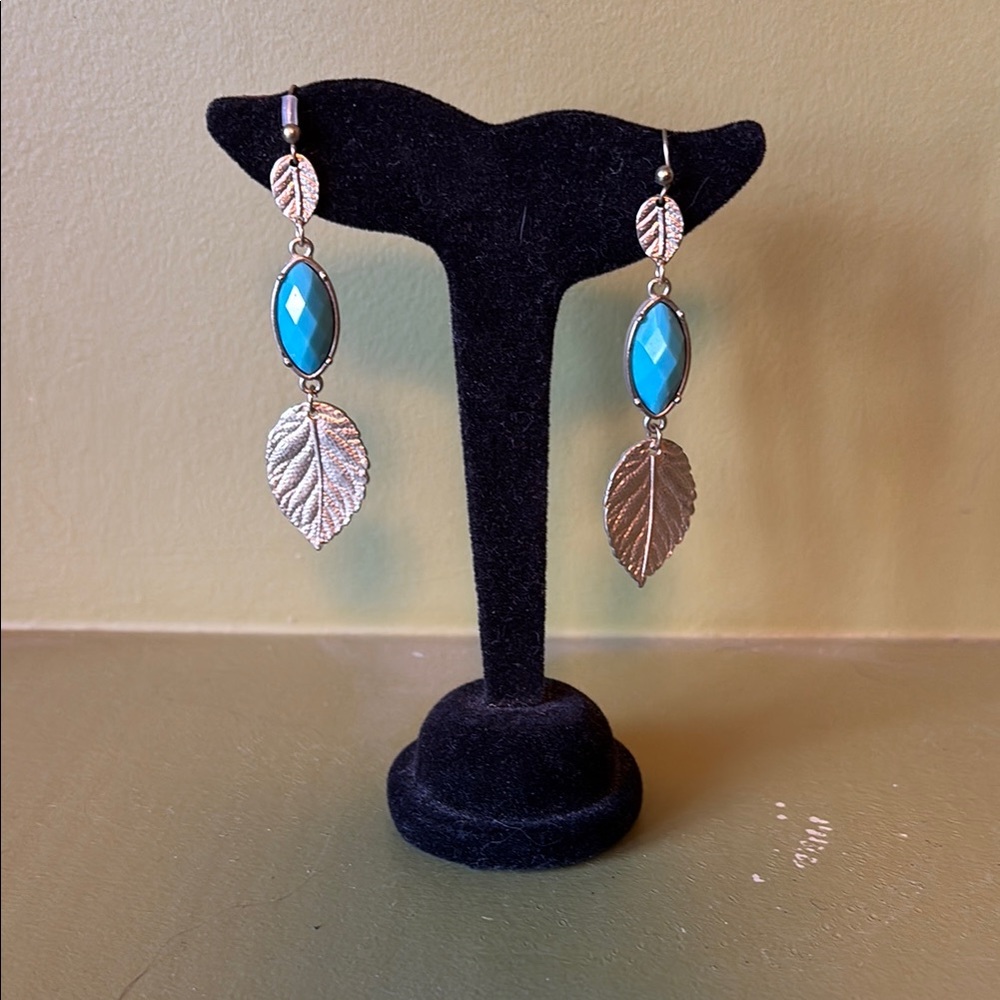Bohemian Blue and Silver Leaf Earrings
